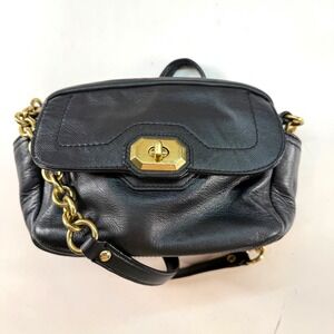 Coach Campbell Turnlock Crossbody Bag F24843 Black Leather Gold Tone Chain